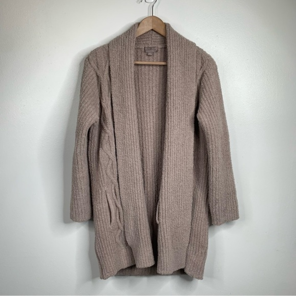 Barefoot Dreams Cozychic Cabin Cable Cardigan‎ Tan Pockets BDWCC20880